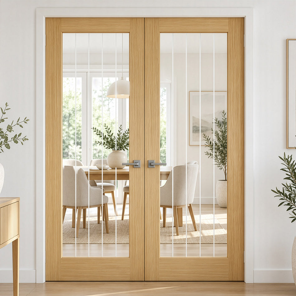 Valdor - Cheshire Oak Internal Door Pair - Clear Glass - Unfinished
