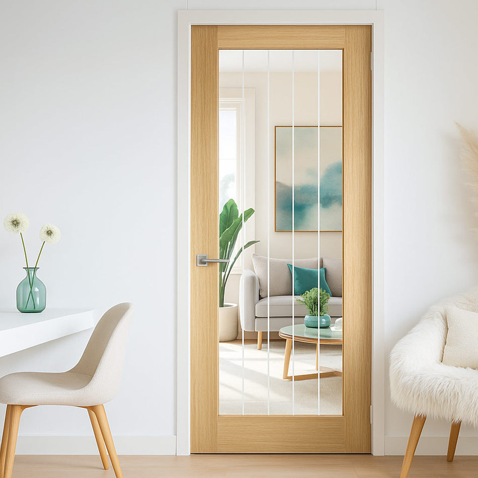 Valdor - Cheshire Oak Internal Door - Clear Glass - Unfinished