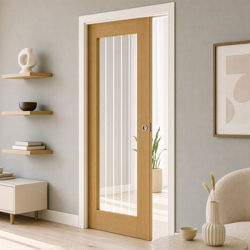 Valdor Cheshire Oak Single Evokit Door - Clear Glass - Prefinished