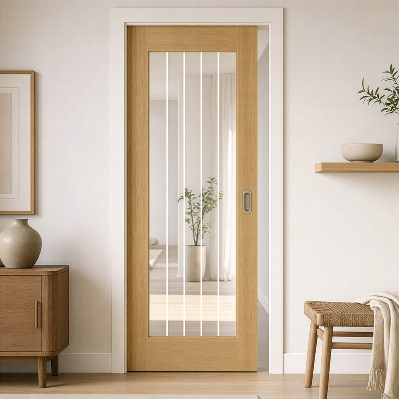 Valdor Cheshire Oak Single Evokit Door - Clear Glass - Unfinished