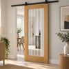 Top Mounted Black Sliding Track & Door - Valdor Cheshire Oak Door - Clear Glass - Prefinished