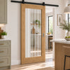Top Mounted Black Sliding Track & Door - Valdor Cheshire Oak Door - Clear Glass - Unfinished