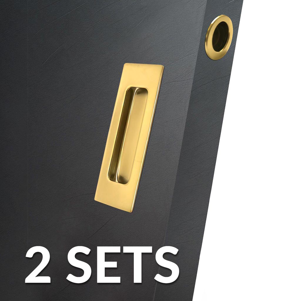 2 Pairs of Chester 120mm Sliding Door Oblong Flush Pulls and 2x  Finger Pull - Polished Gold Finish