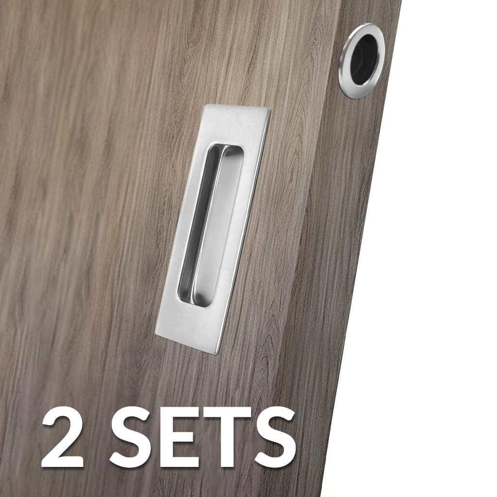 2 Pairs of Chester 120mm Sliding Door Oblong Flush Pulls and 2x  Finger Pull - Polished Stainless Steel