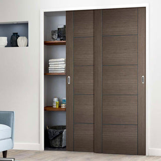 Image: Minimalist Wardrobe Door & Frame Kit - Two Vancouver Flush Chocolate Grey Doors - Prefinished