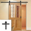 Single Sliding Door & Black Barn Track - Churnet Oak Door - Leaded Clear glass