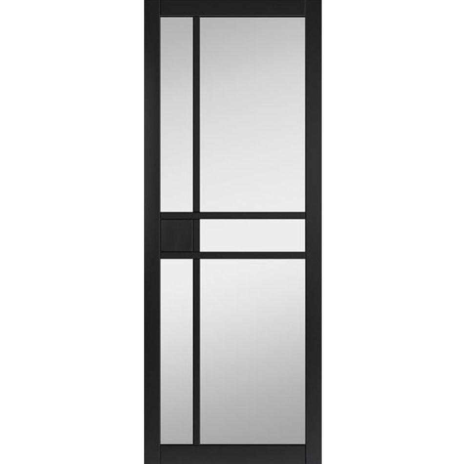 Sliding Top Mounted Black Folding Track & Double Door - Industrial City Black Internal Door - Clear Glass - Prefinished