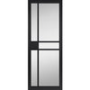 SpaceEasi Top Mounted Black Folding Track & Double Door - Industrial City Black Internal Door - Clear Glass - Prefinished