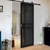 Top Mounted Black Sliding Track & Door - Industrial City Black Internal Door - Tinted Glass - Prefinished