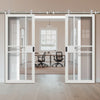 Sirius Tubular Stainless Steel Sliding Track & Double Door - Industrial City White Internal Door - Clear Glass - Prefinished