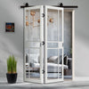 Sliding Top Mounted Black Folding Track & Double Door - Industrial City White Internal Door - Clear Glass - Prefinished