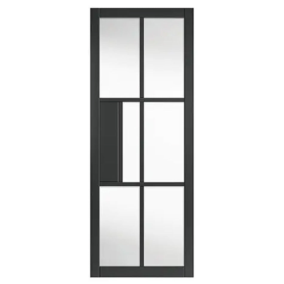 Sliding Top Mounted Black Folding Track & Double Door - Industrial Civic Black Internal Door - Clear Glass - Prefinished