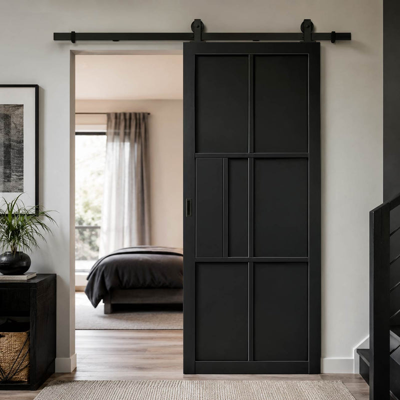 Top Mounted Black Sliding Track & Door - Industrial Civic Black Internal Door - Prefinished