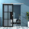 Top Mounted Stainless Steel Sliding Track & Door - Industrial Civic Black Internal Door - Clear Glass - Prefinished
