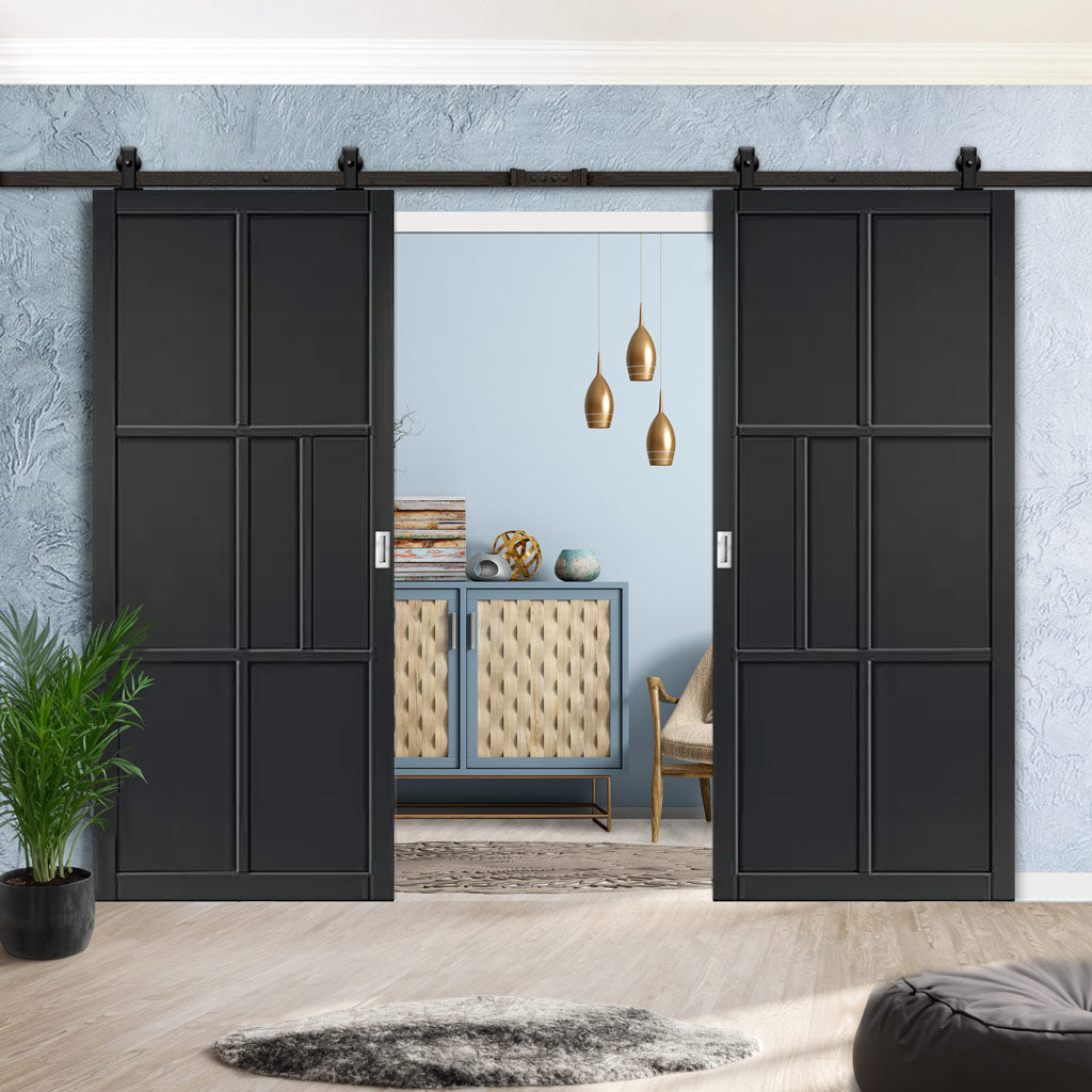 Top Mounted Black Sliding Track & Double Door - Industrial Civic Black Internal Door - Prefinished