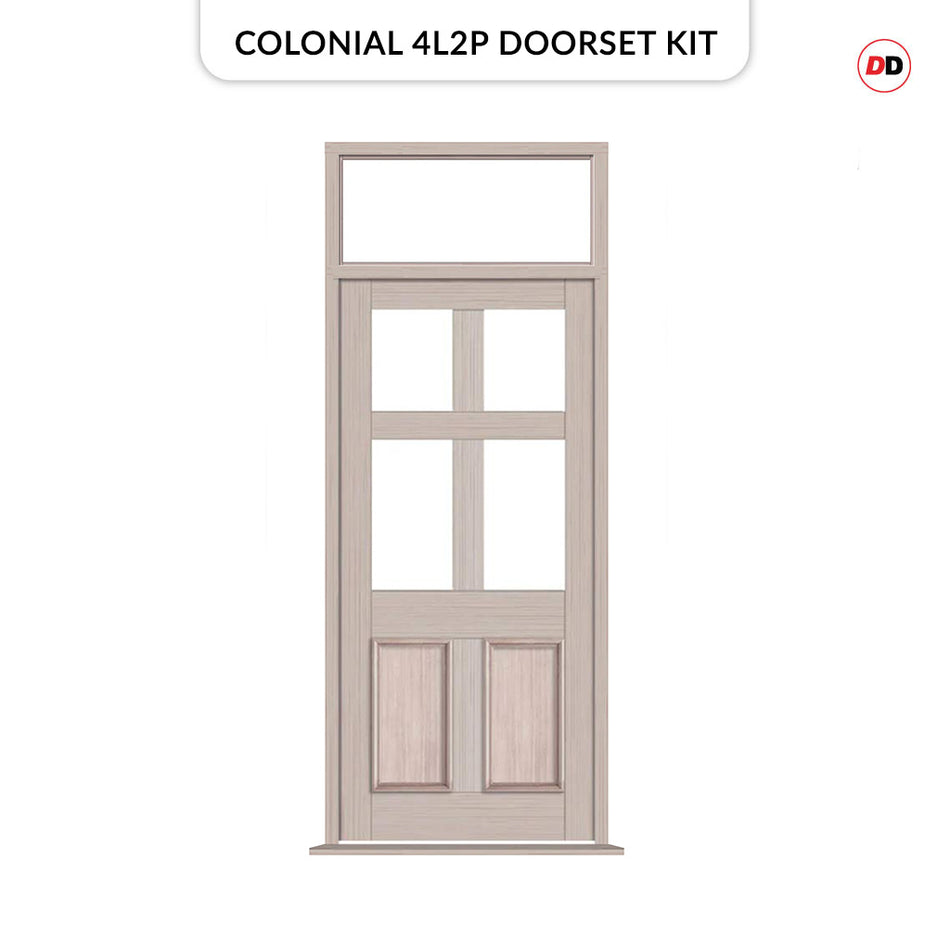 Exterior Colonial 4L 2P Front Door with Transom - Customisable: Size, Colour, Glass Options