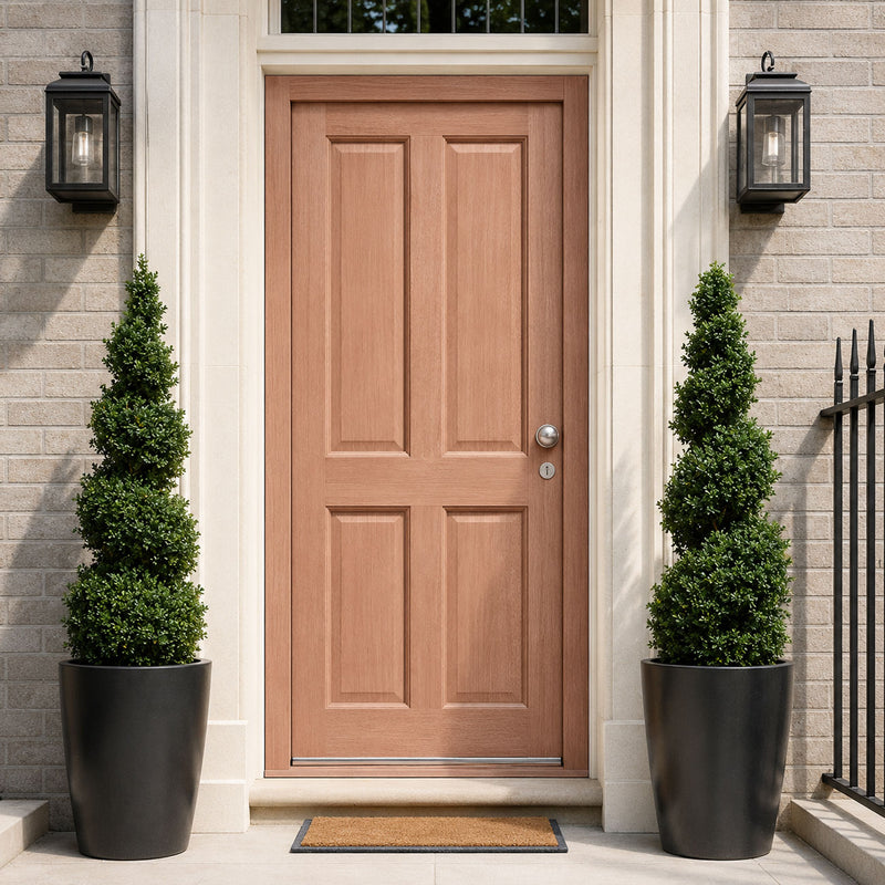 Colonial Hardwood 4 Panel External Front Door and Frame Set with Fittings