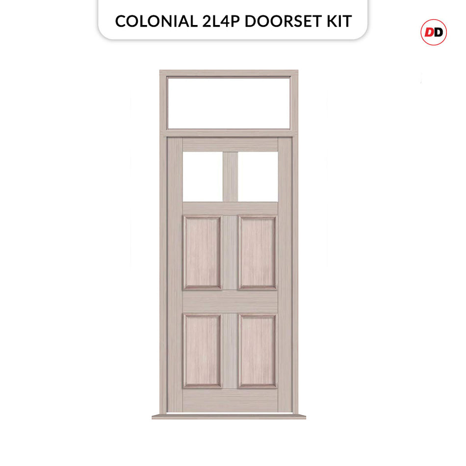 Exterior Colonial 2L 4P Front Door with Transom - Customisable: Size, Colour, Glass Options