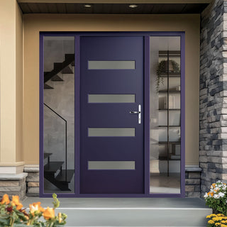 Image: Balham External Hardwood Front Door and Frame Set - Frosted Double Glazing - Two Unglazed Side Screens