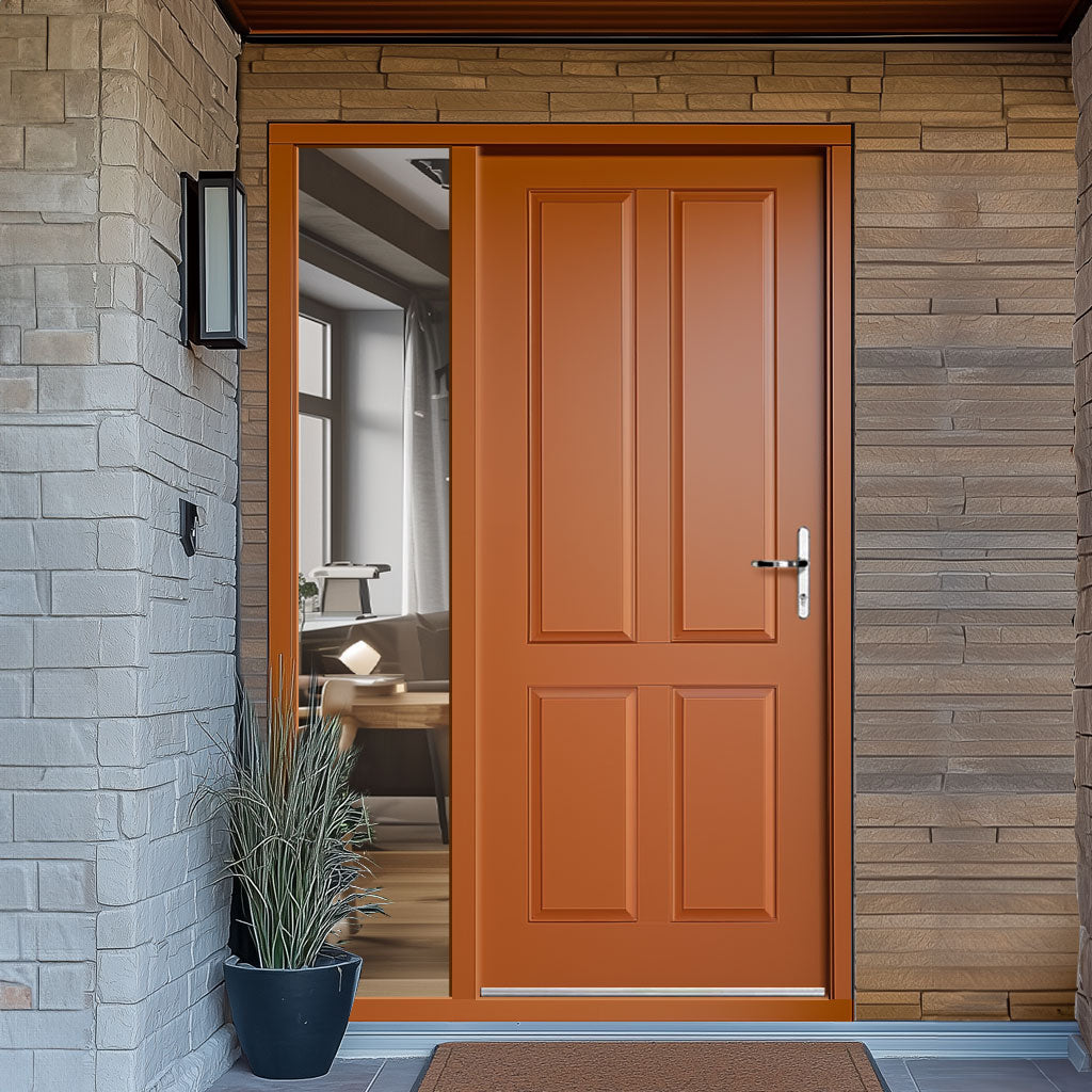 Colonial 4 Panel External Hardwood Front Door and Frame Set - One Unglazed Side Screen