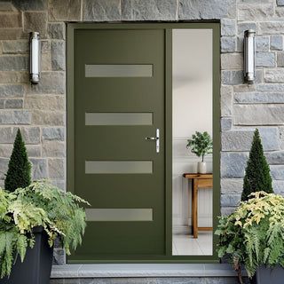 Image: Balham External Hardwood Front Door and Frame Set - Frosted Double Glazing - One Unglazed Side Screen