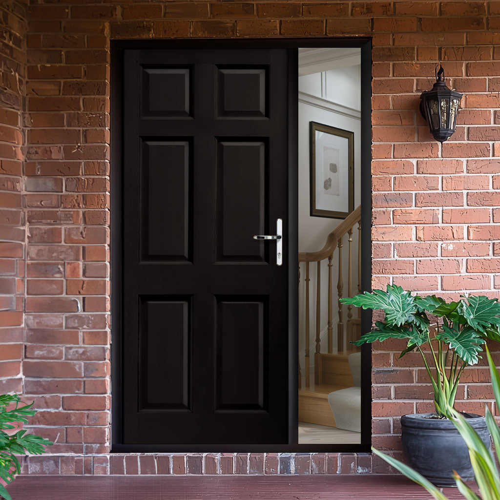 Colonial External Hardwood Wooden 6 Panel Front Door and Frame Set - One Unglazed Side Screen