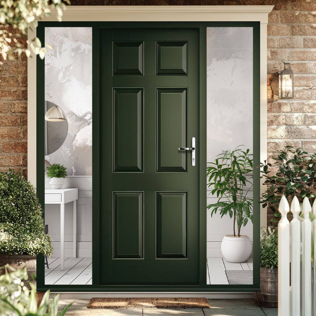 Colonial External Meranti Wooden 6 Panel Front Door and Frame Set - Two Unglazed Side Screens