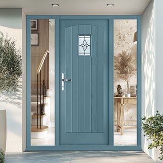 Image: Cottage Exterior Oak Front Door and Frame Set - Bevel Tri Glazing - Two Unglazed Side Screens