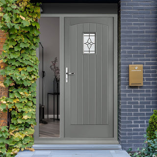 Image: Cottage Exterior Oak Front Door and Frame Set - Bevel - Tri Glazing - One Unglazed Side Screen