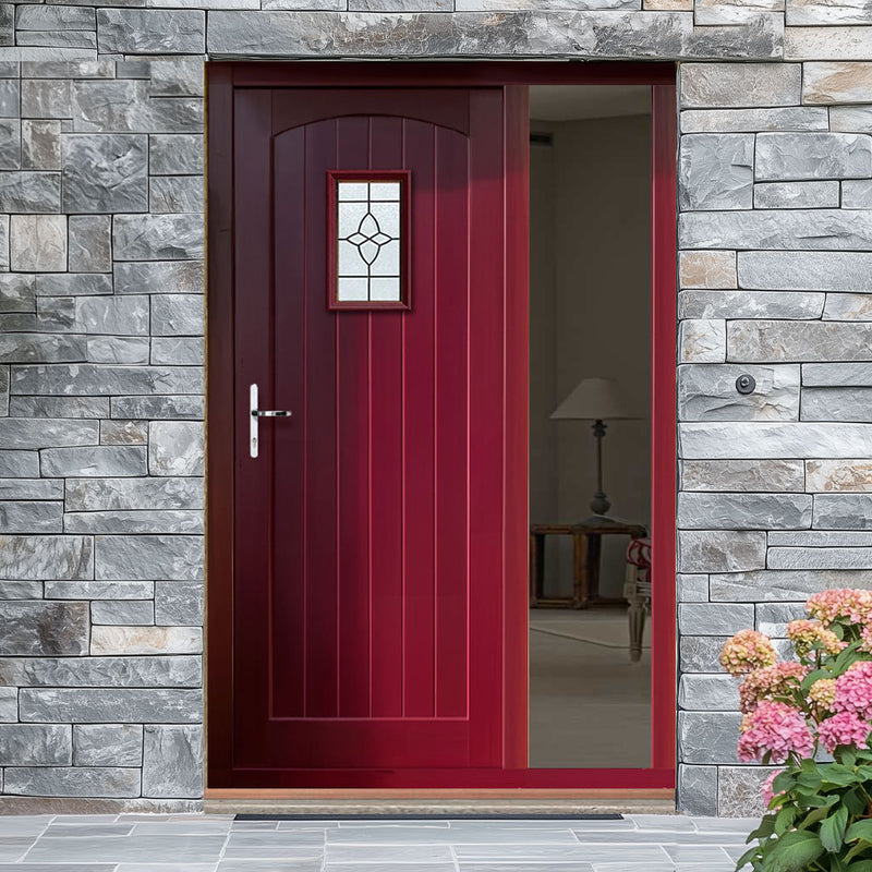 Cottage External Hardwood Front Door and Frame Set - Bevelled Double Glazed - One Unglazed Side Screen