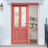 Malton External Hardwood Front Door and Frame Set - Frosted Double Glazing - One Unglazed Side Screen