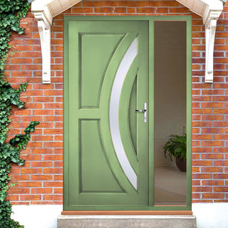 Image: Harrow External Hardwood Front Door and Frame Set - Frosted Double Glazing - One Unglazed Side Screen
