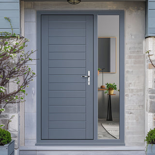 Image: Hayes Flush External Hardwood Front Door and Frame Set - One Unglazed Side Screen