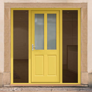 Image: Malton External Hardwood Front Door and Frame Set - Frosted Double Glazing - Two Unglazed Side Screens