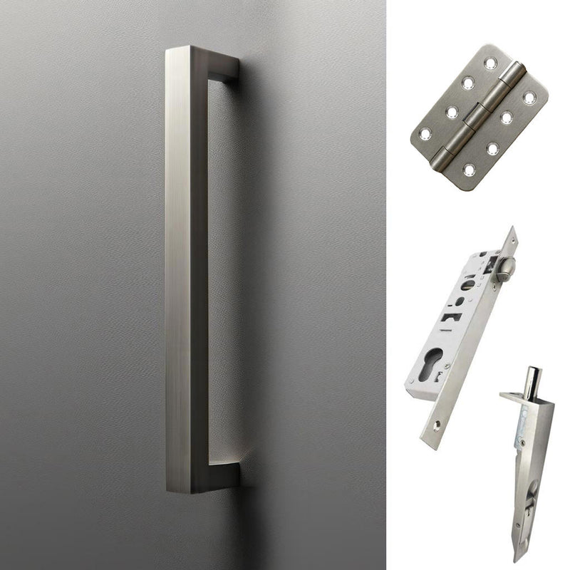 Concord 280mm Back to Back Double Door Pull Handle Pack - 6 Radius Cornered Hinges - Satin Stainless Steel