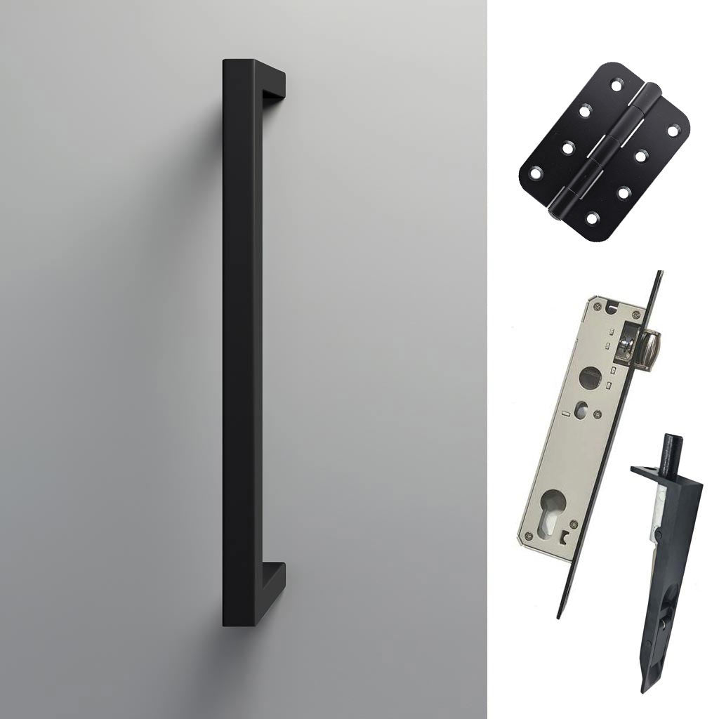 Concord 280mm Back to Back Double Door Pull Handle Pack - 6 Radius Cornered Hinges - Matt Black