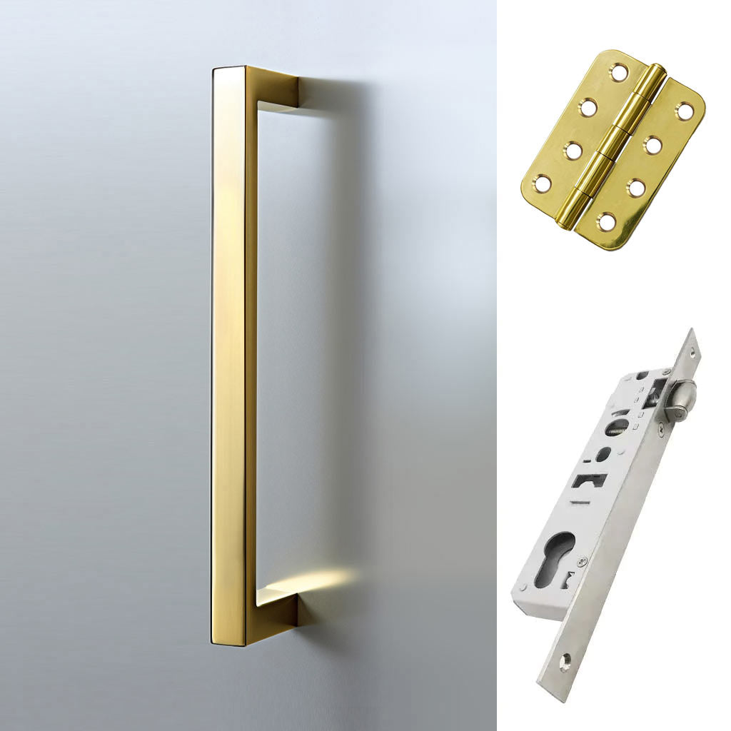 Concord 280mm Back to Back Pull Handle Pack - 3 Radius Cornered Hinges - Polished Gold Finish