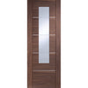 SpaceEasi Top Mounted Black Folding Track & Double Door - Portici Walnut Flush Door - Aluminium Inlay - Clear Glass - Prefinished