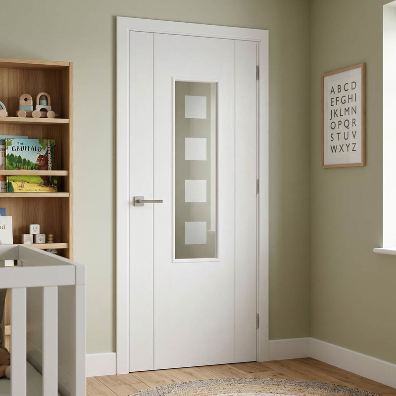Contemporary Stirling Lightly Grained Internal PVC Door with Sandblast Squares