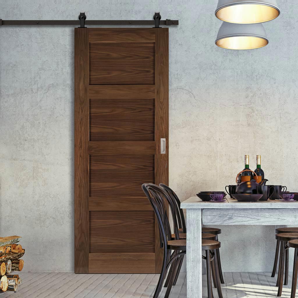 Top Mounted Black Sliding Track & Door - Coventry Prefinished Walnut Shaker Style Door