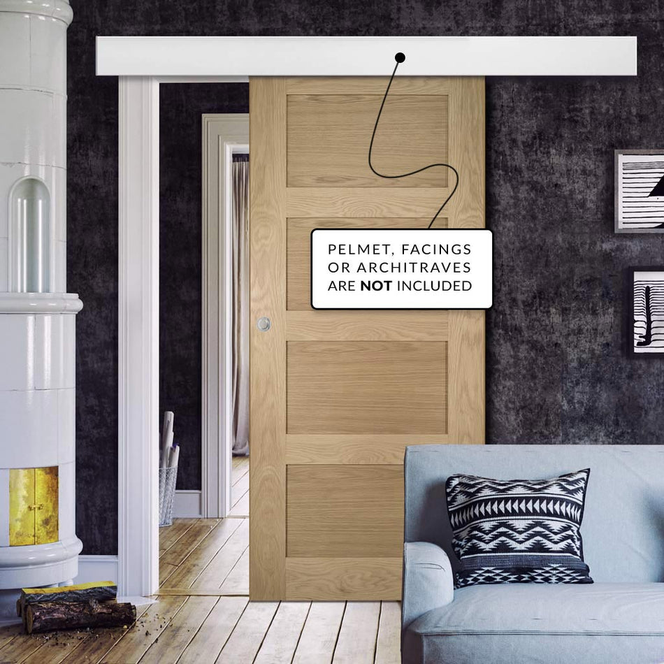 Single Sliding Door & Wall Track - Coventry Shaker Style Oak Door - Unfinished