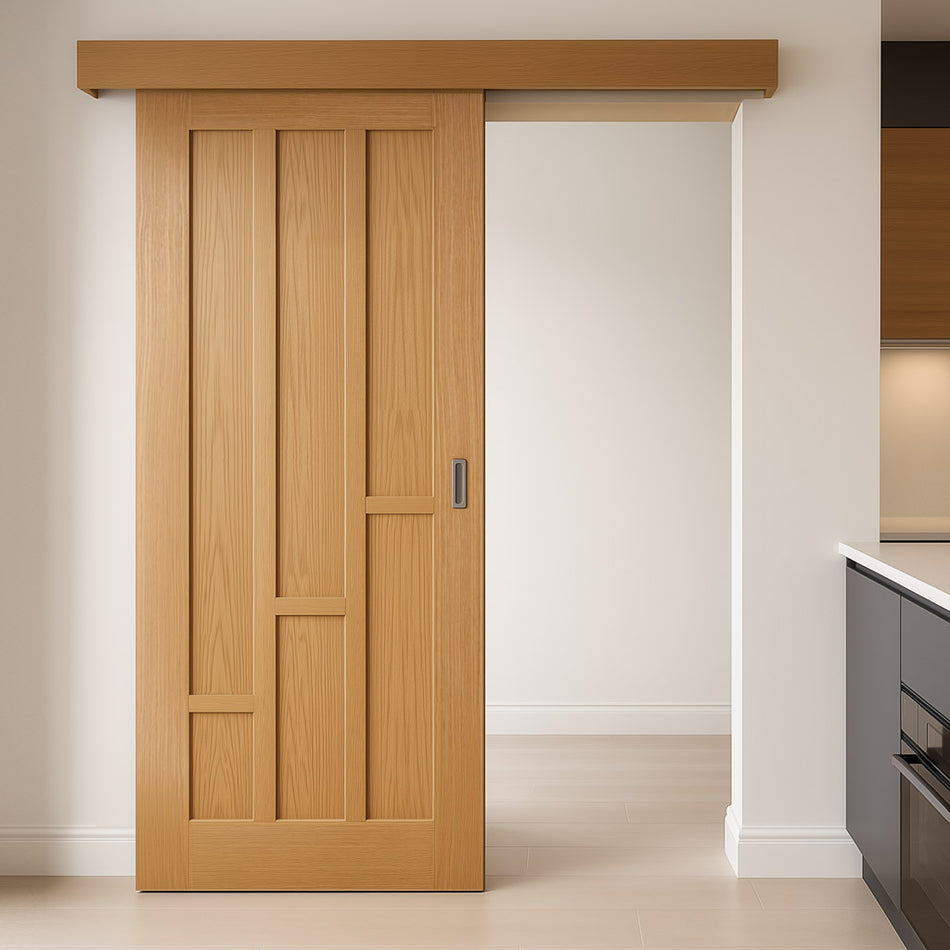 Bespoke Thruslide Surface Coventry Contemporary Oak Panel Door - Sliding Door and Track Kit - Prefinished