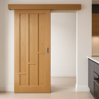 Image: Bespoke Thruslide Surface Coventry Contemporary Oak Panel Door - Sliding Door and Track Kit - Prefinished