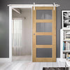 Single Sliding Door & Stainless Barn Steel Track - Coventry Shaker Style Oak Door - Clear Safety Glass - Unfinished