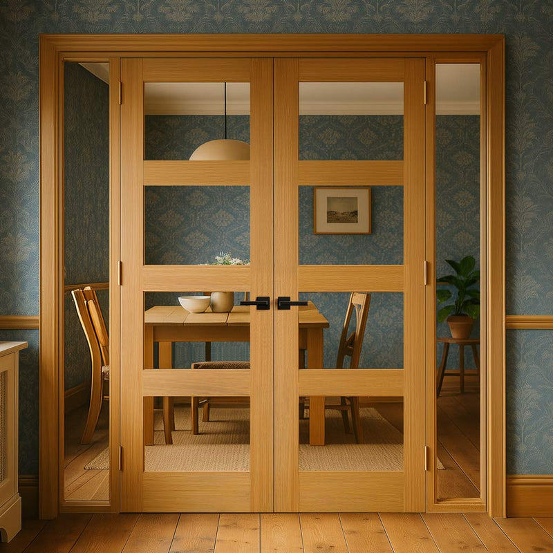 Oak Room Divider - Coventry Shaker Glazed Prefinished Door Pair with Full Glass Side - 2018mm High - Multiple Widths