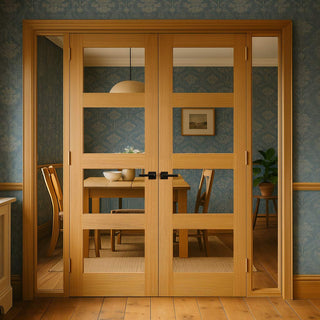 Image: Oak Room Divider - Coventry Shaker Glazed Prefinished Door Pair with Full Glass Side - 2018mm High - Multiple Widths