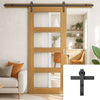 Single Sliding Door & Black Barn Track - Coventry Oak Prefinished Shaker Style Door - Clear Safety Glass