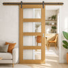 Single Sliding Door & Black Barn Track - Coventry Oak Prefinished Shaker Style Door - Clear Safety Glass