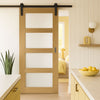 Single Sliding Door & Black Barn Track - Coventry Oak Prefinished Shaker Style Door - Frosted Glass