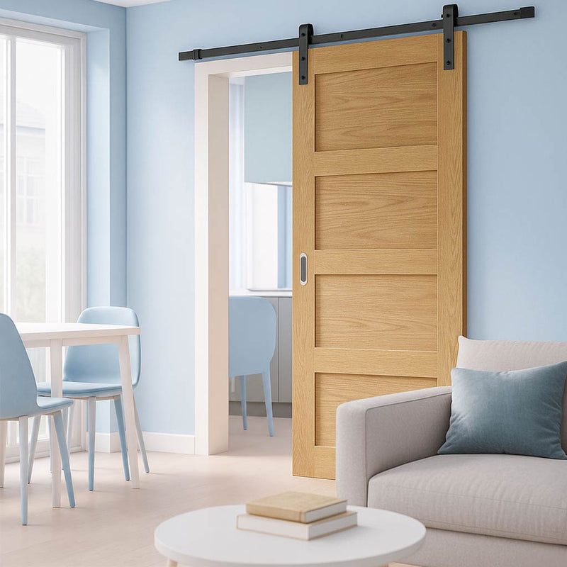 Single Sliding Door & Black Barn Track - Coventry Oak Prefinished Shaker Style Door